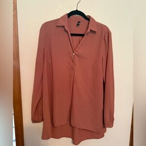 Women's Button-Up Blouse - Rust